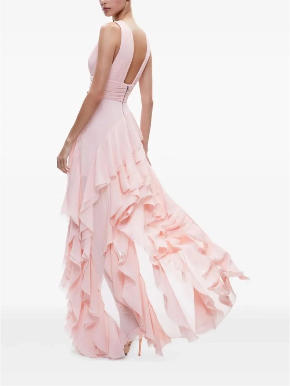 Alice and Olivia Blush Pink High-Low Ruffle V-Neck Dress - Picture 3 of 3